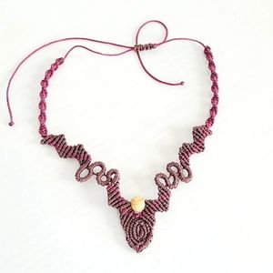 Handmade macrame necklace with wooden bead adjustable